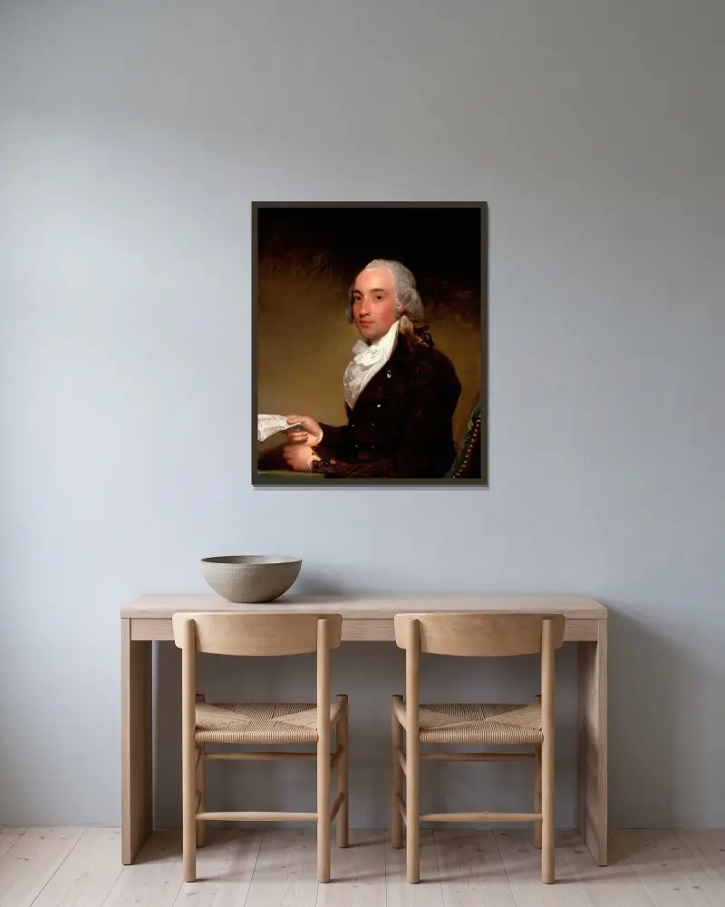 Porträtt av Richard Barrington, senare fjärde viscount Barrington av Gilbert Stuart inramad på en vägg