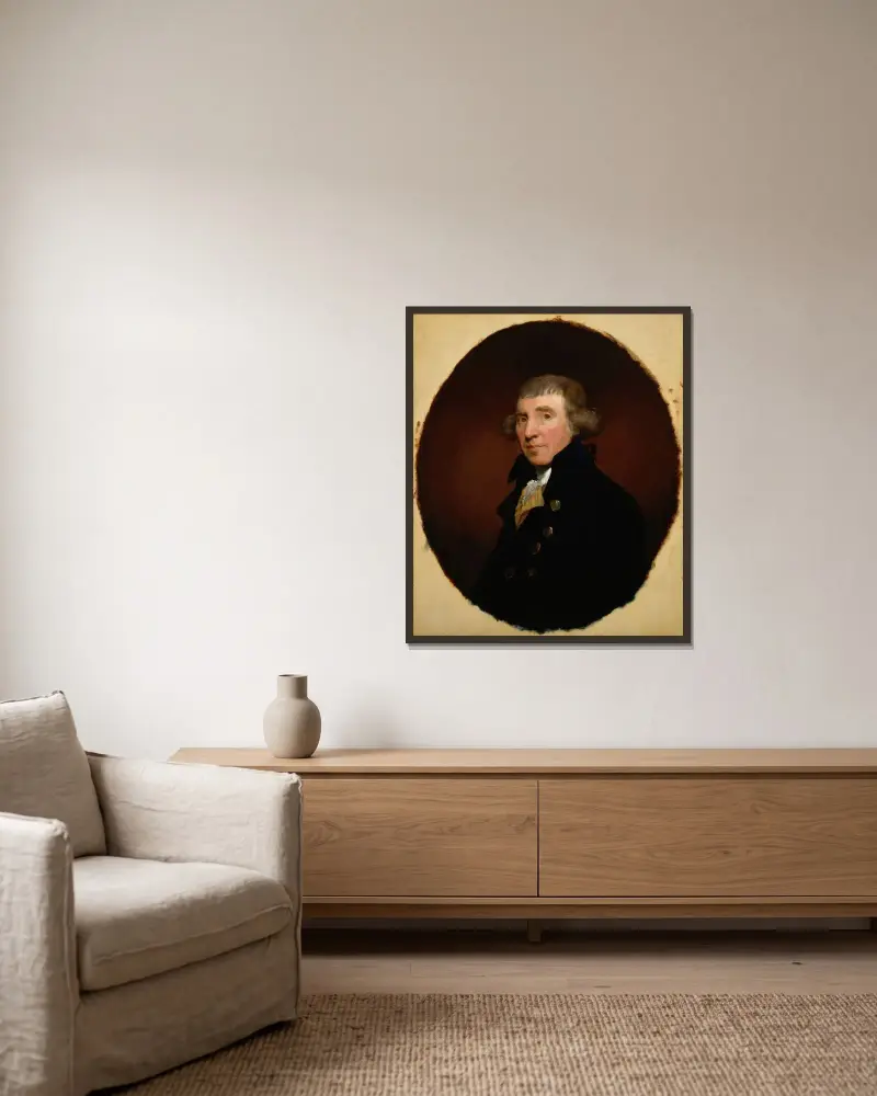 Portrait of Robert Livingston (b. 1733) av Gilbert Stuart inramad på en vägg