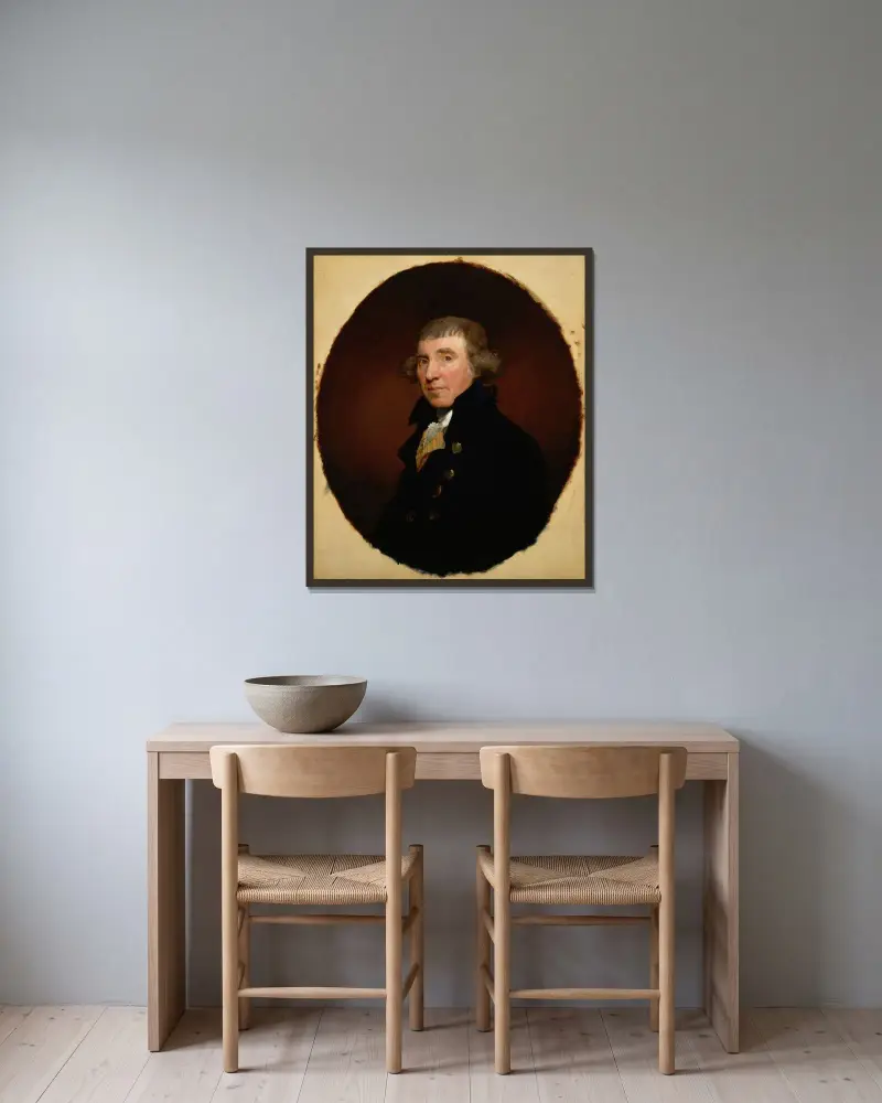Portrait of Robert Livingston (b. 1733) av Gilbert Stuart inramad på en vägg