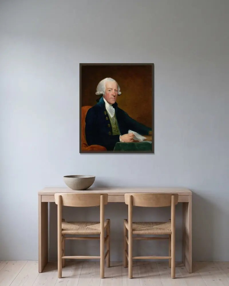 Porträtt av William Brownlow av Gilbert Stuart inramad på en vägg
