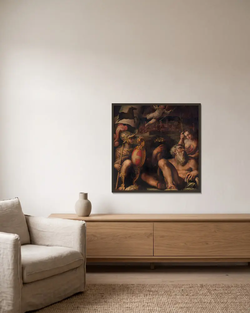 Allegory of Arezzo av Giorgio Vasari inramad på en vägg