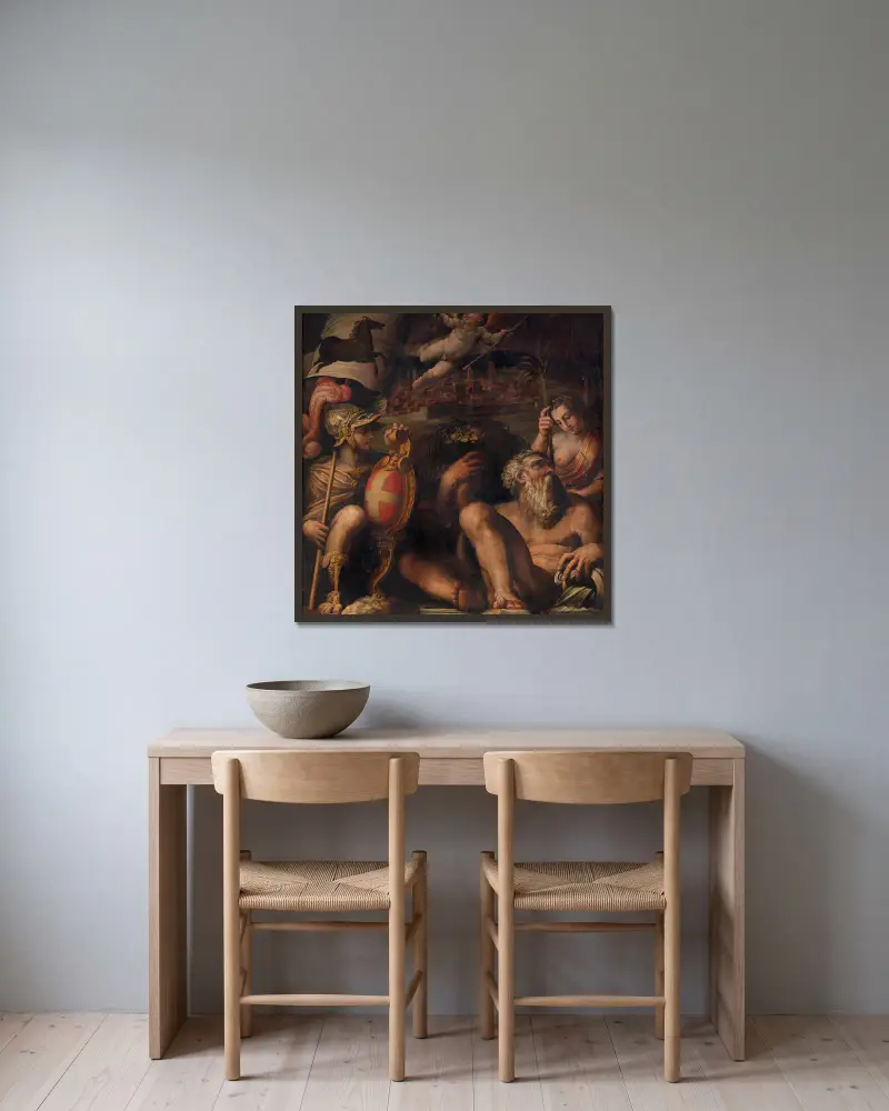 Allegory of Arezzo av Giorgio Vasari inramad på en vägg