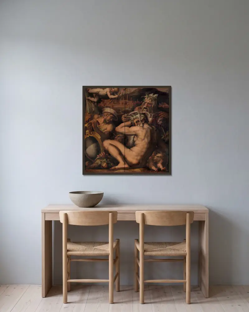Allegory of Borgo San Sepolcro and Anghiari av Giorgio Vasari inramad på en vägg