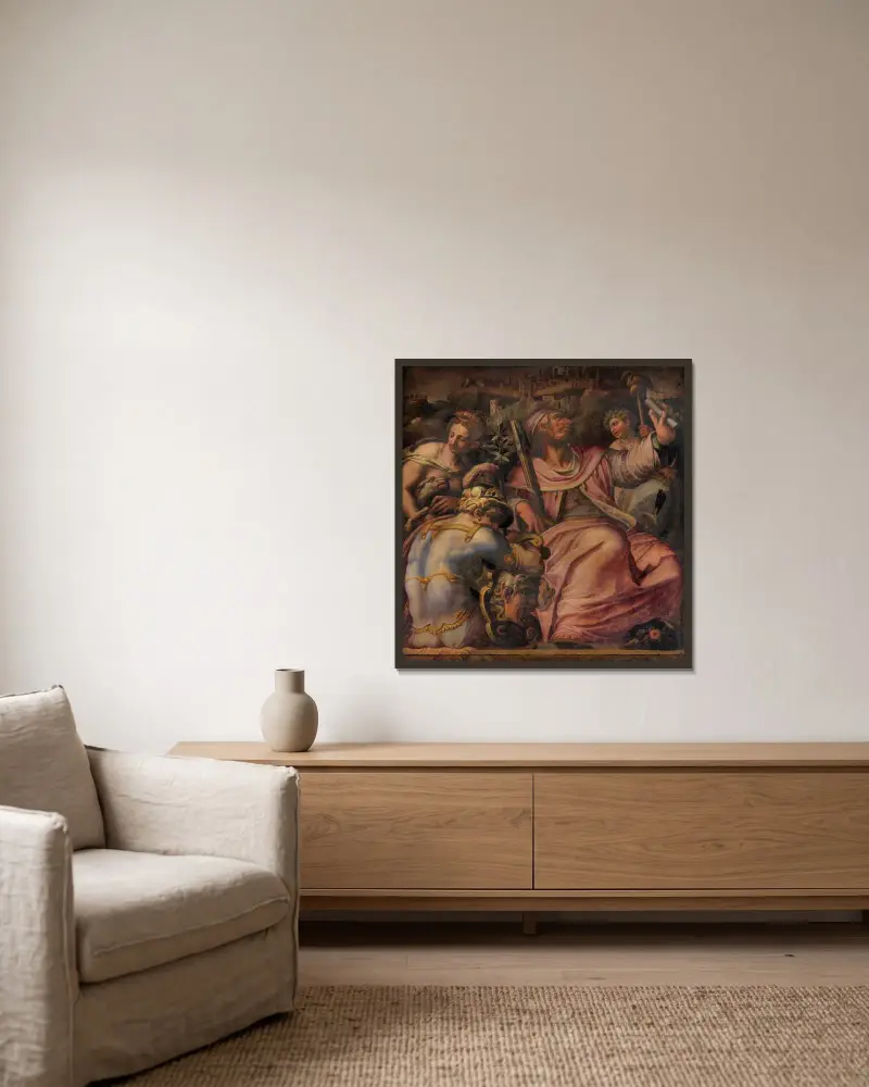 Allegory of Certaldo av Giorgio Vasari inramad på en vägg