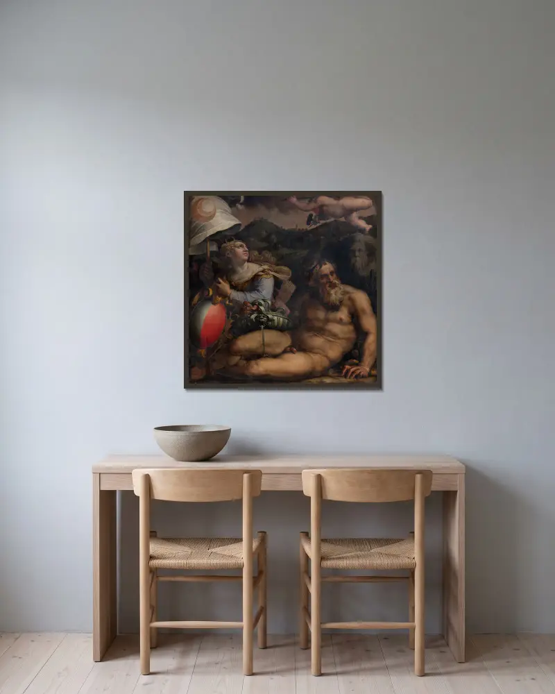 Allegory of Fiesole av Giorgio Vasari inramad på en vägg