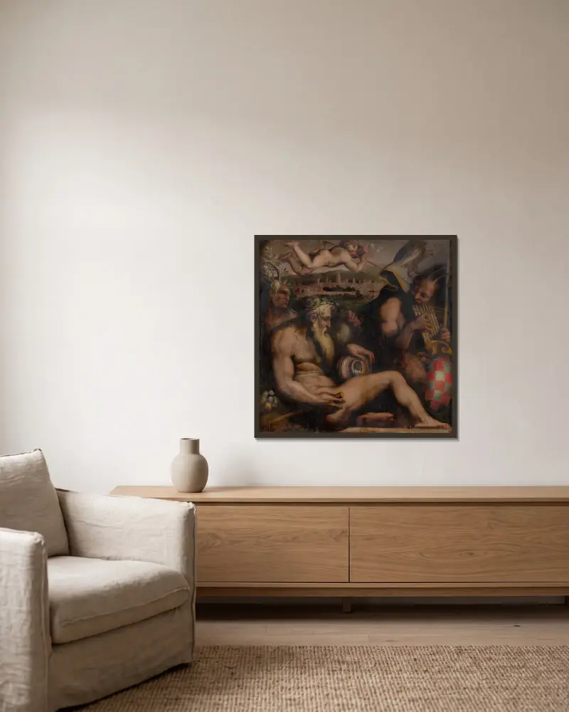 Allegory of Pistoia av Giorgio Vasari inramad på en vägg