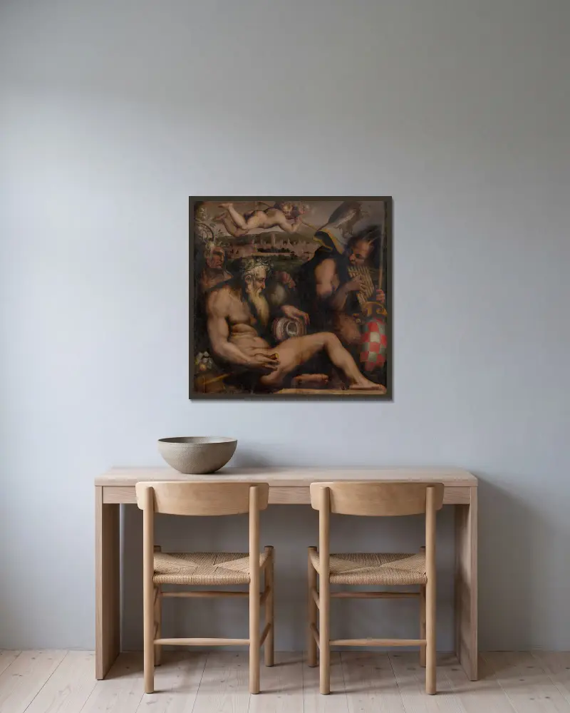 Allegory of Pistoia av Giorgio Vasari inramad på en vägg