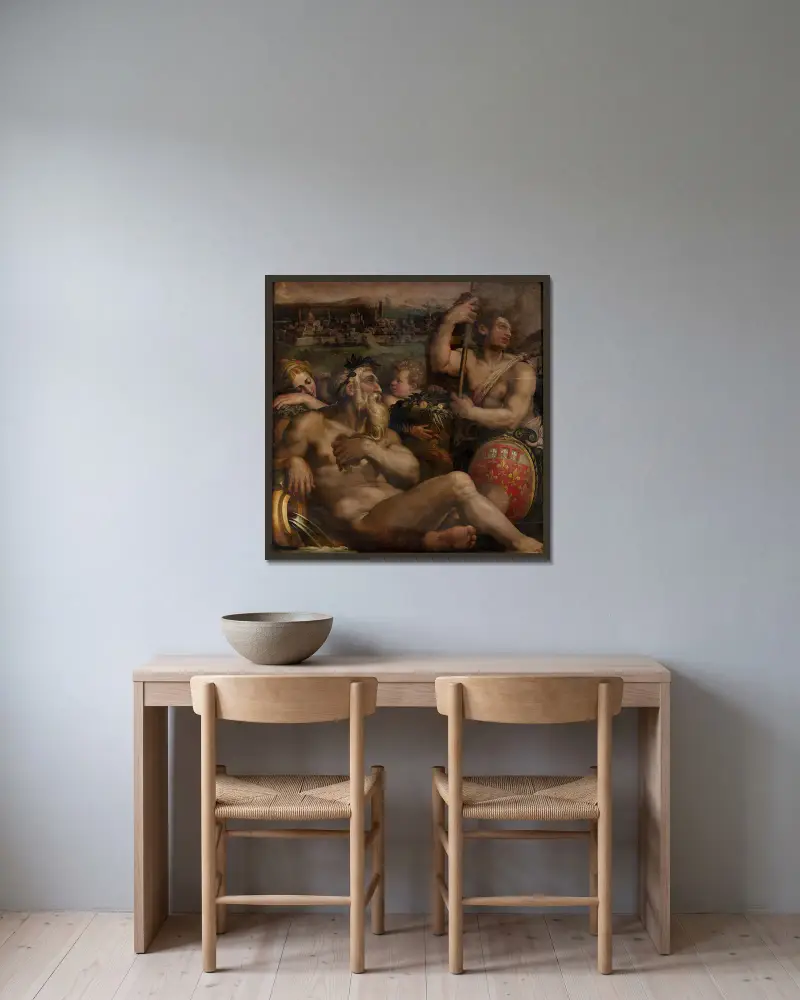 Allegory of Prato av Giorgio Vasari inramad på en vägg