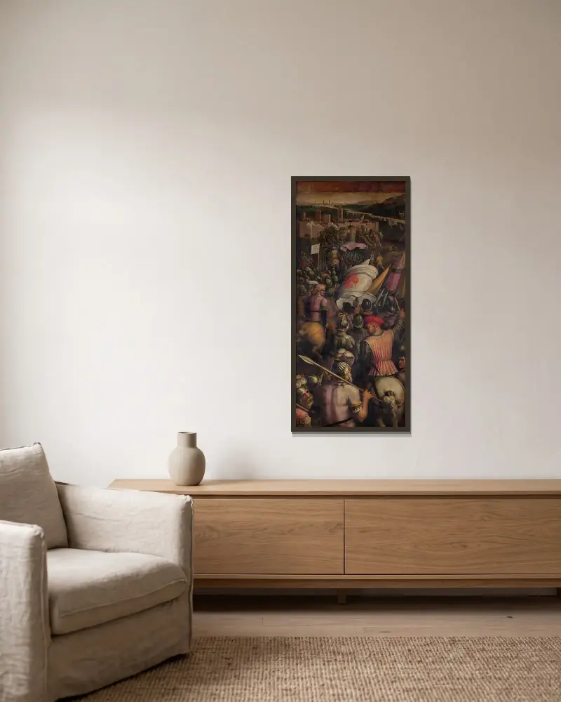 Capture of Cascina av Giorgio Vasari inramad på en vägg