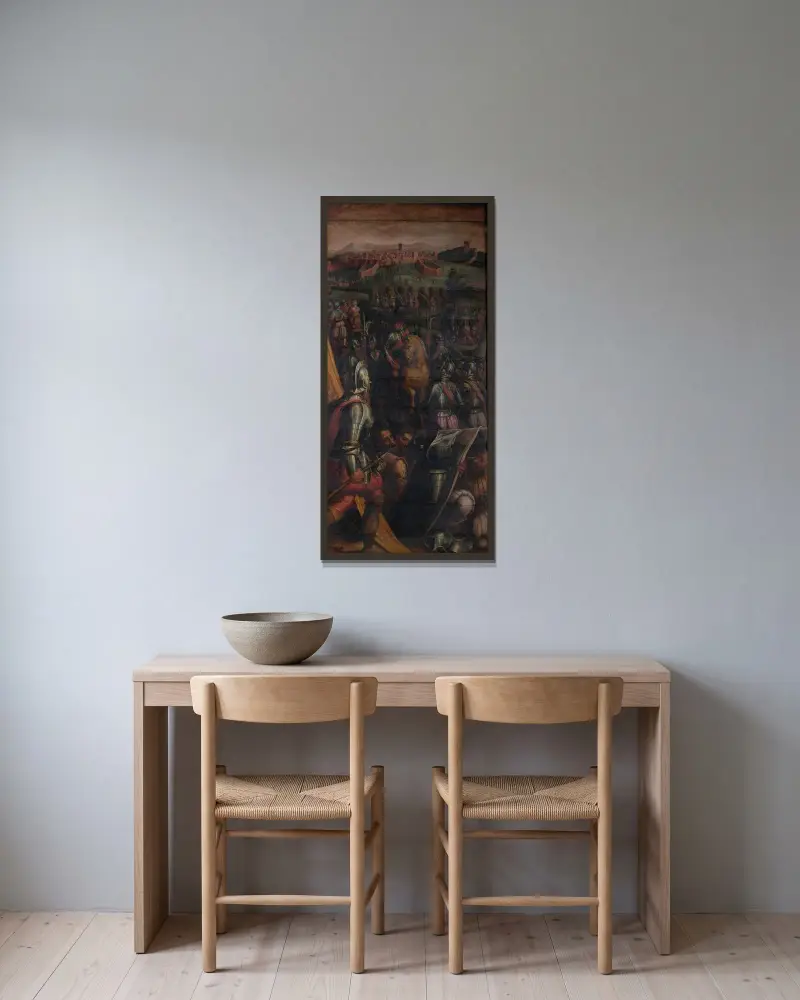 Erövringen av Casole av Giorgio Vasari inramad på en vägg