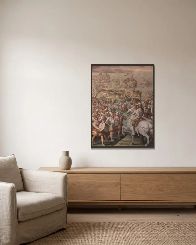 Capture of Porto Ercole av Giorgio Vasari inramad på en vägg