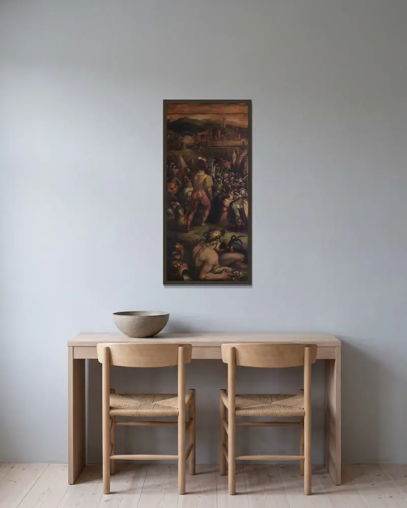Erövringen av Vicopisano av Giorgio Vasari inramad på en vägg