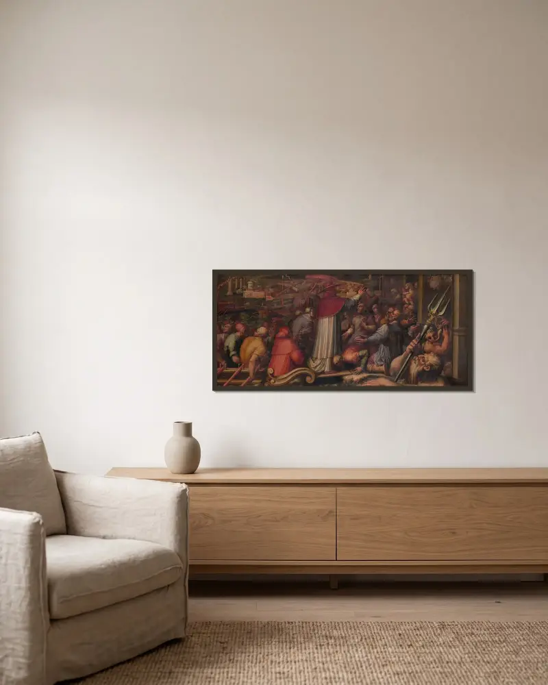 Eugenius IV landstiger i Livorno för att söka skydd i Florens av Giorgio Vasari inramad på en vägg
