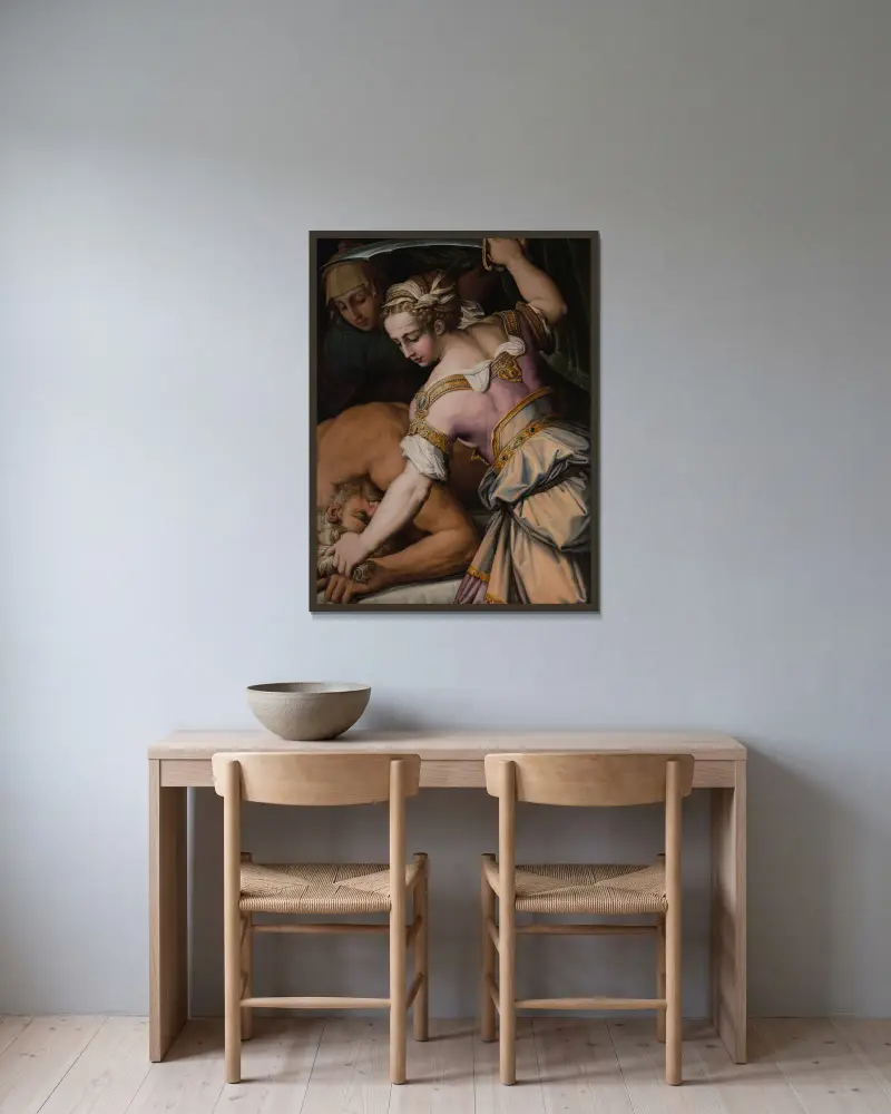 Judith und Holofernes von Giorgio Vasari gerahmt an einer Wand