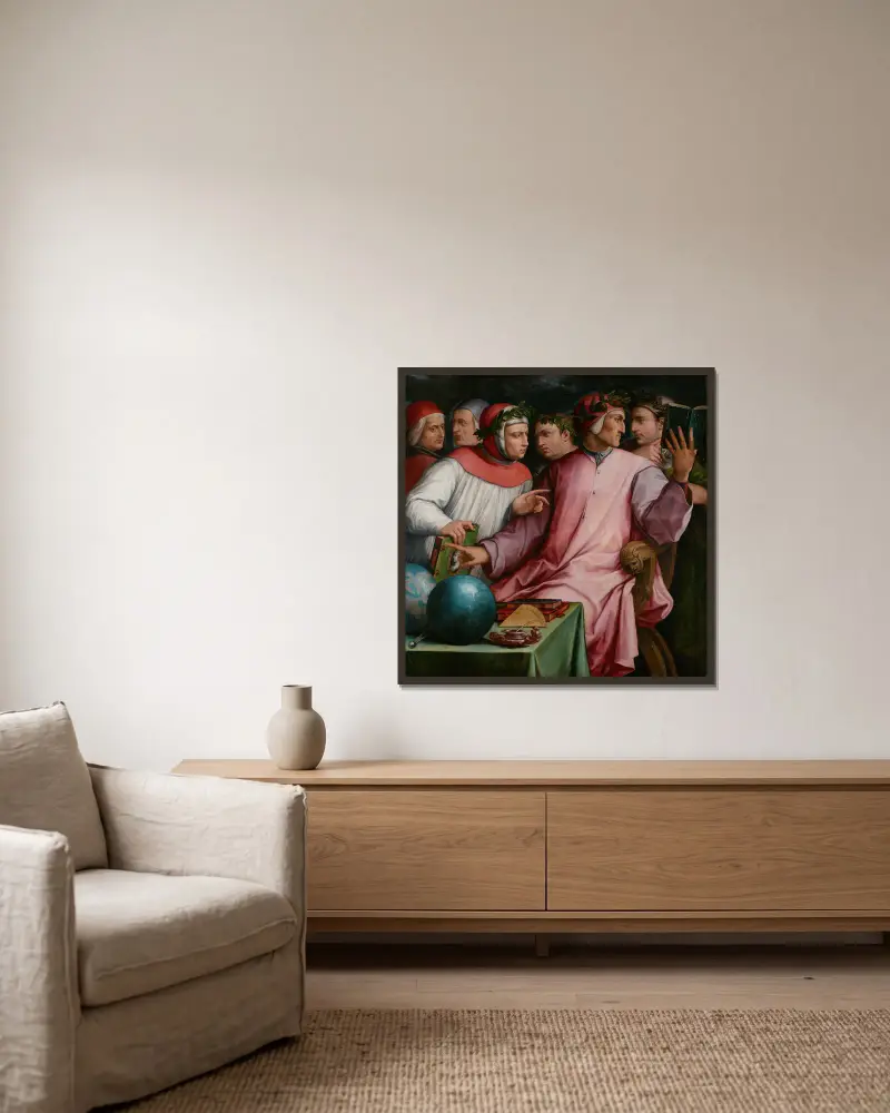 Sechs toskanische Dichter von Giorgio Vasari gerahmt an einer Wand