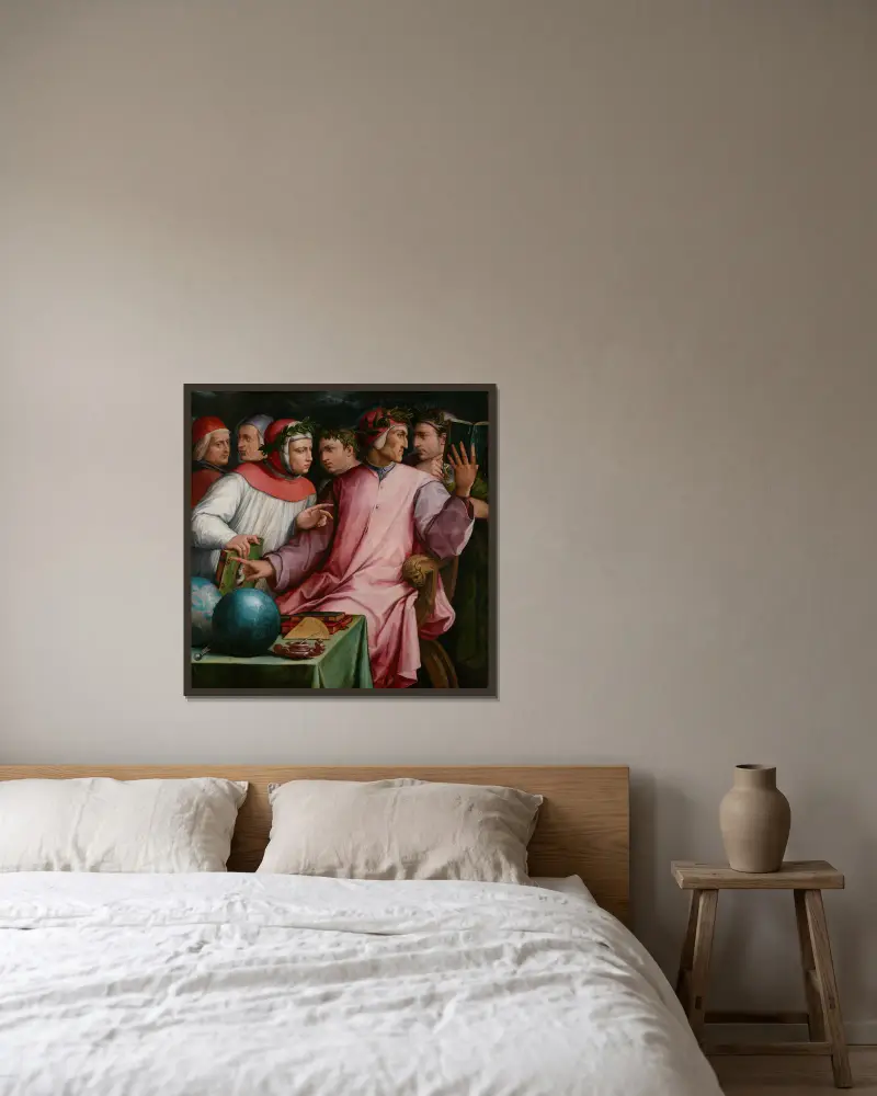 Sechs toskanische Dichter von Giorgio Vasari gerahmt an einer Wand