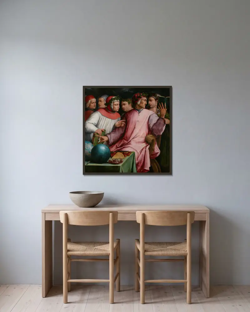 Sechs toskanische Dichter von Giorgio Vasari gerahmt an einer Wand