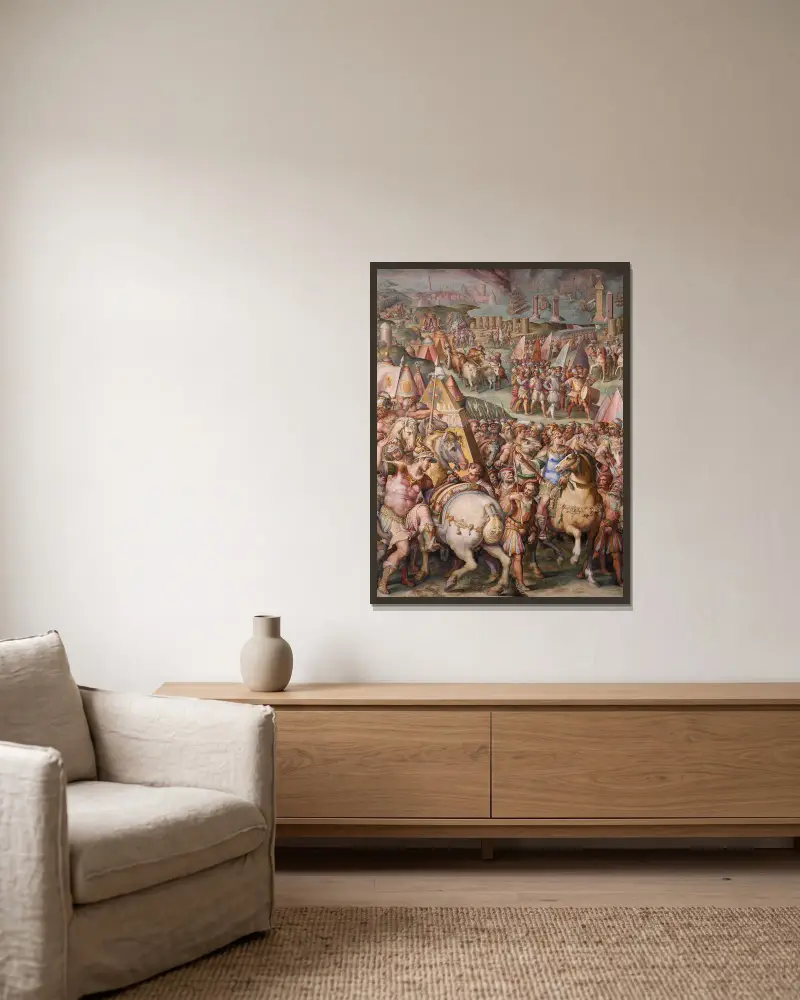 The emperor Massimiliano lifts the siege from Livorno av Giorgio Vasari inramad på en vägg