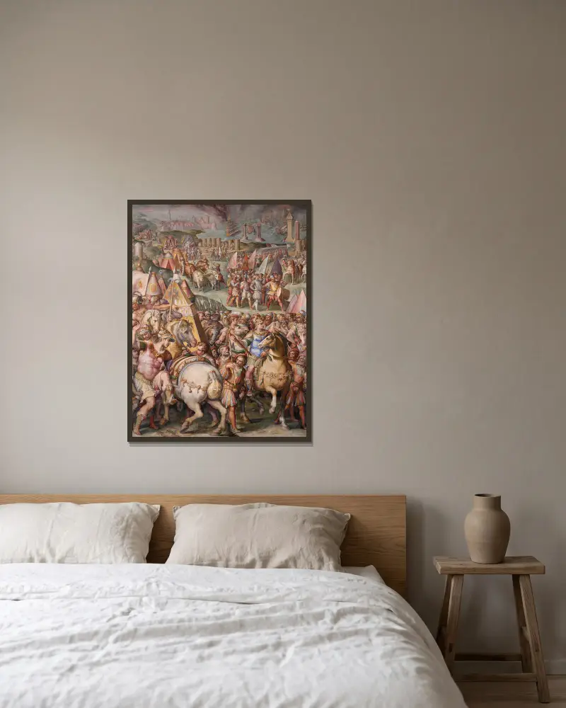 The emperor Massimiliano lifts the siege from Livorno av Giorgio Vasari inramad på en vägg