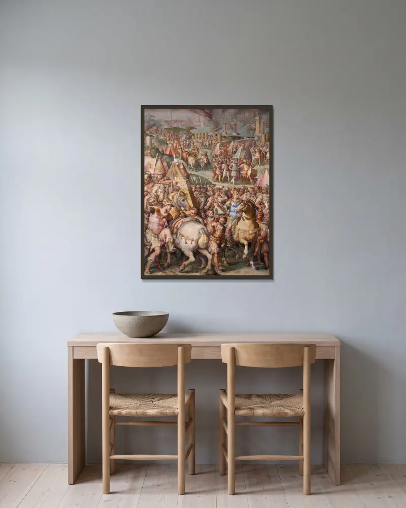 The emperor Massimiliano lifts the siege from Livorno av Giorgio Vasari inramad på en vägg