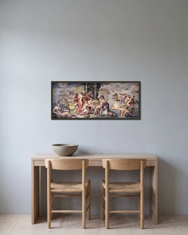 De första frukterna från jorden offrade till Saturnus av Giorgio Vasari inramad på en vägg