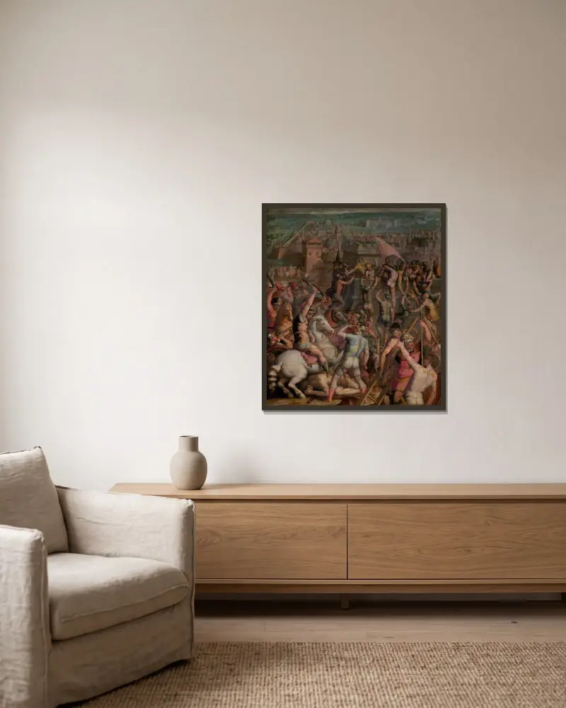 Milano intas av Giorgio Vasari inramad på en vägg