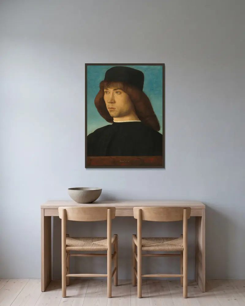 Portrait of a Young Man, 1490 – nr 2 av Giovanni Bellini inramad på en vägg