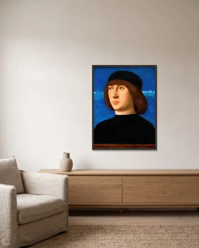 Portrait of a Young Man, 1490 – nr 1 av Giovanni Bellini inramad på en vägg