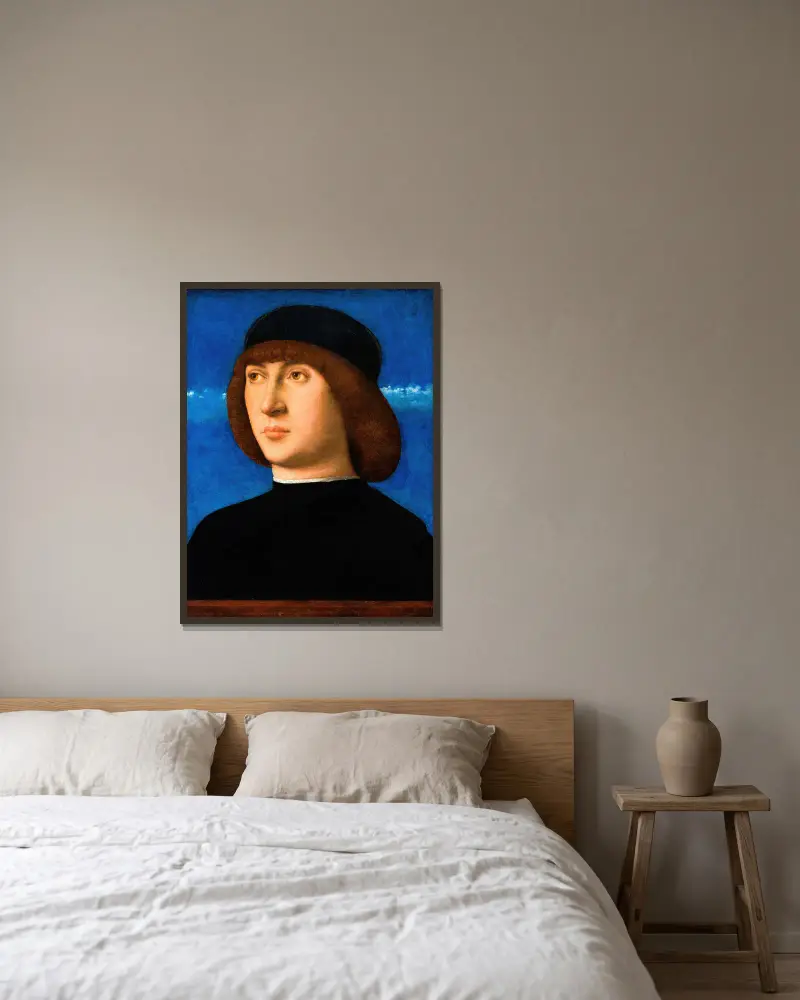 Portrait of a Young Man, 1490 – nr 1 av Giovanni Bellini inramad på en vägg