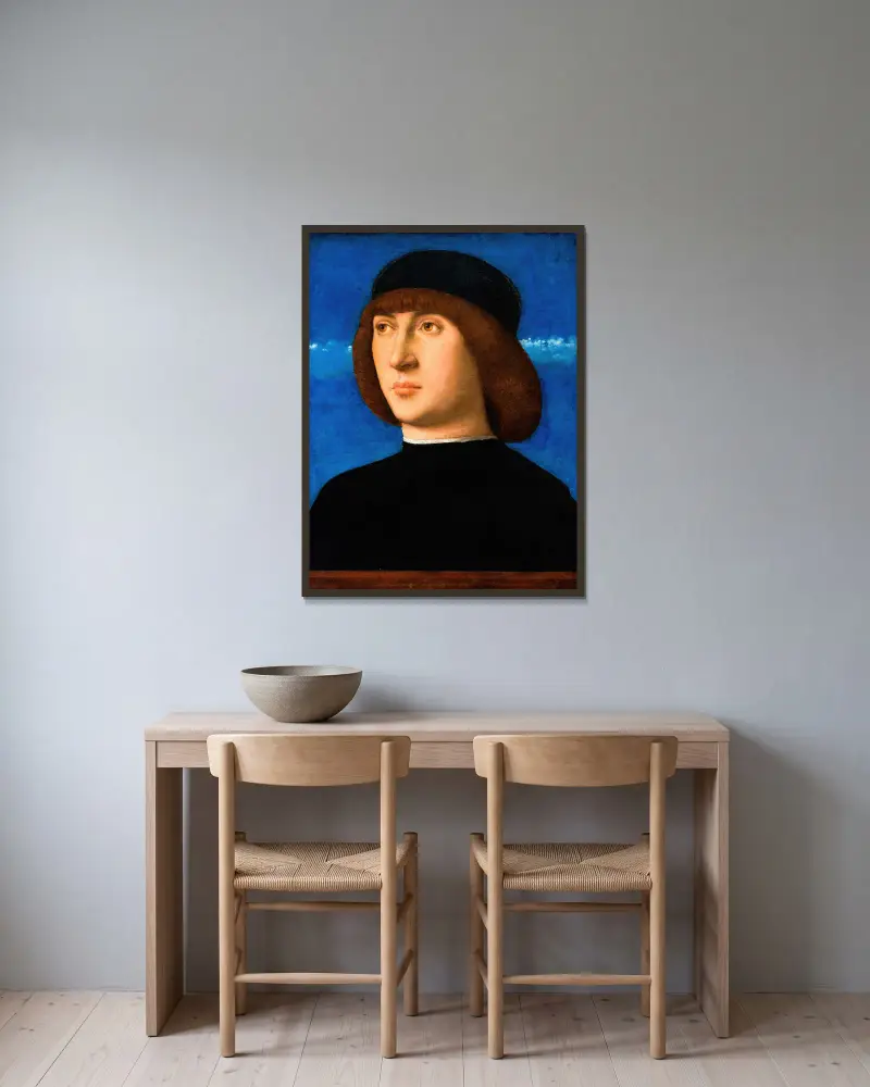 Portrait of a Young Man, 1490 – nr 1 av Giovanni Bellini inramad på en vägg