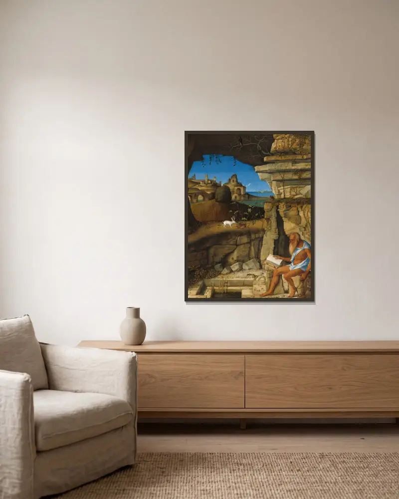 Svatý Jeroným při čtení, Giovanni Bellini v rámu na stěně