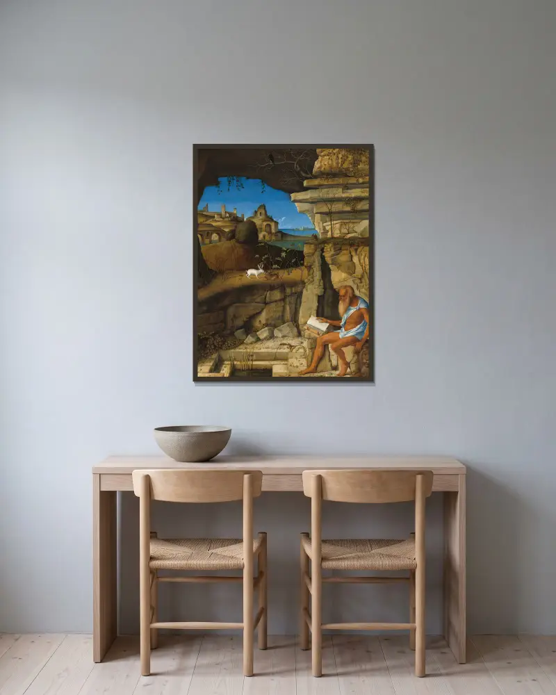 Svatý Jeroným při čtení, Giovanni Bellini v rámu na stěně