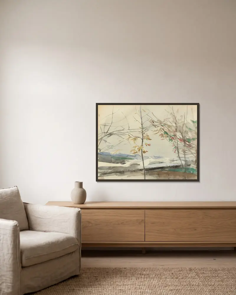 Podzimní krajina se stromy, Giovanni Boldini v rámu na stěně
