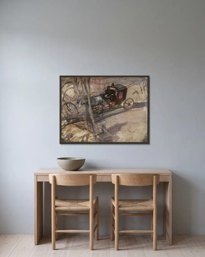 Der Kutscher von Giovanni Boldini gerahmt an einer Wand