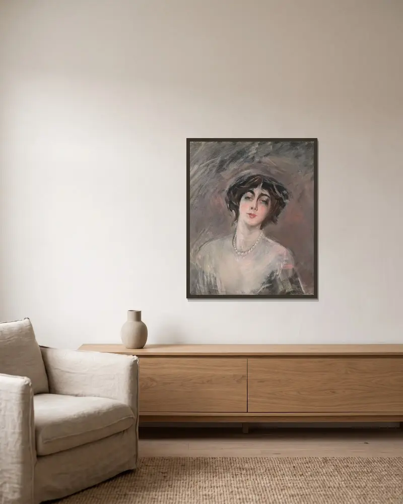 Donna Franca Florio av Giovanni Boldini inramad på en vägg