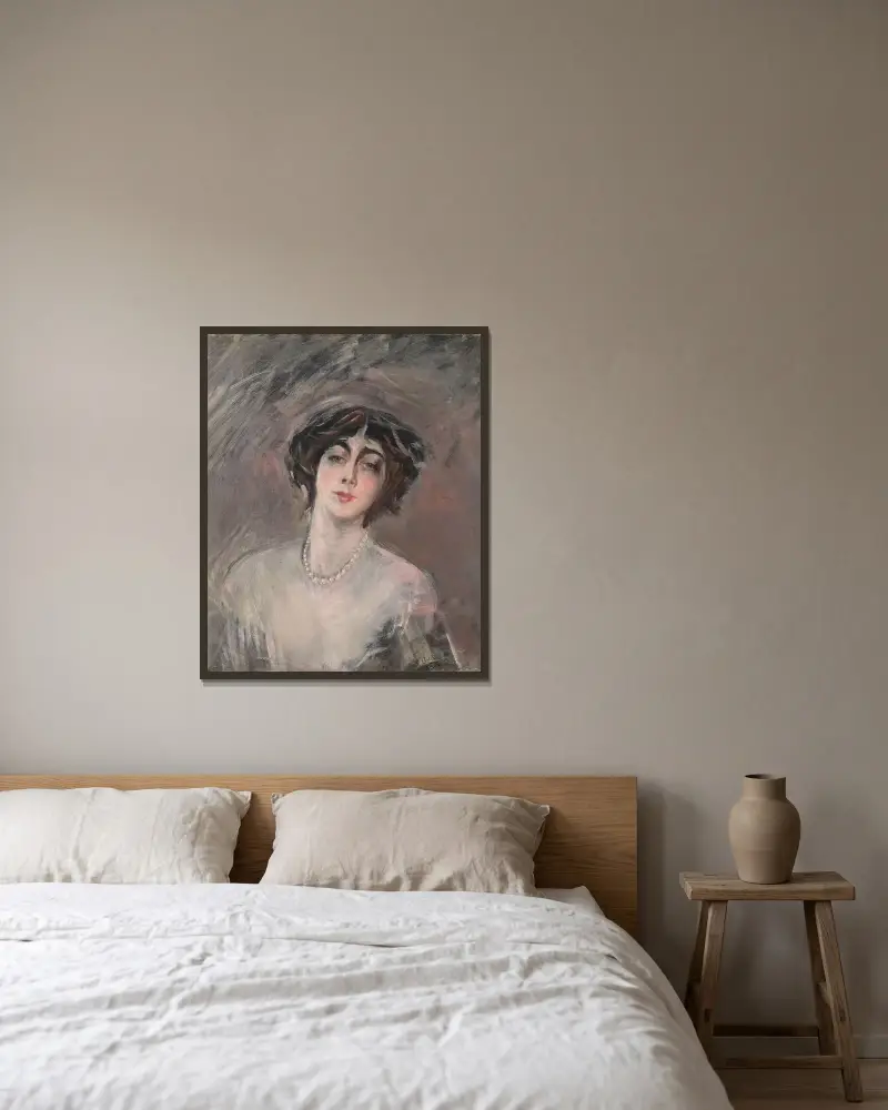 Donna Franca Florio av Giovanni Boldini inramad på en vägg