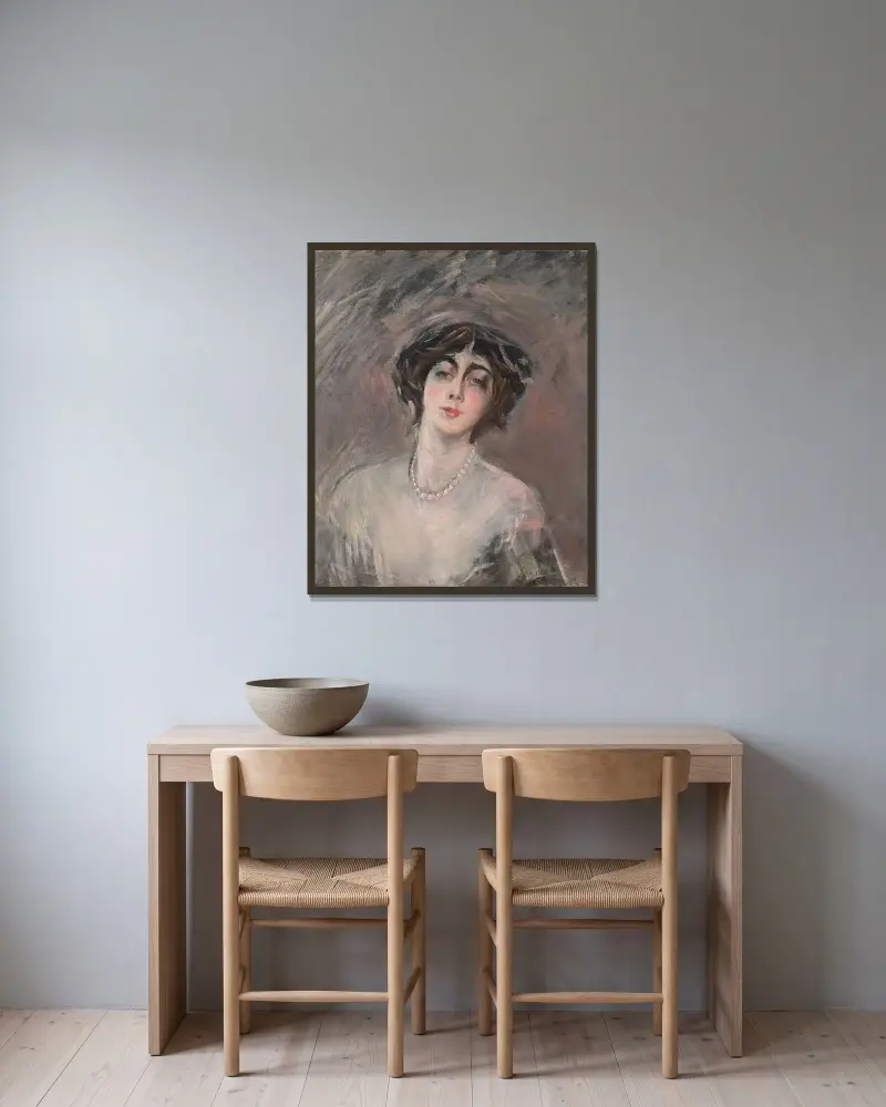 Donna Franca Florio av Giovanni Boldini inramad på en vägg