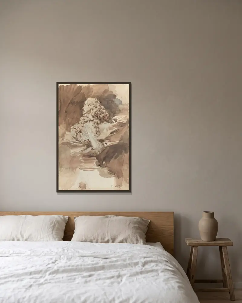 Studie av Francesco I d'Estes byst, efter Bernini av Giovanni Boldini inramad på en vägg