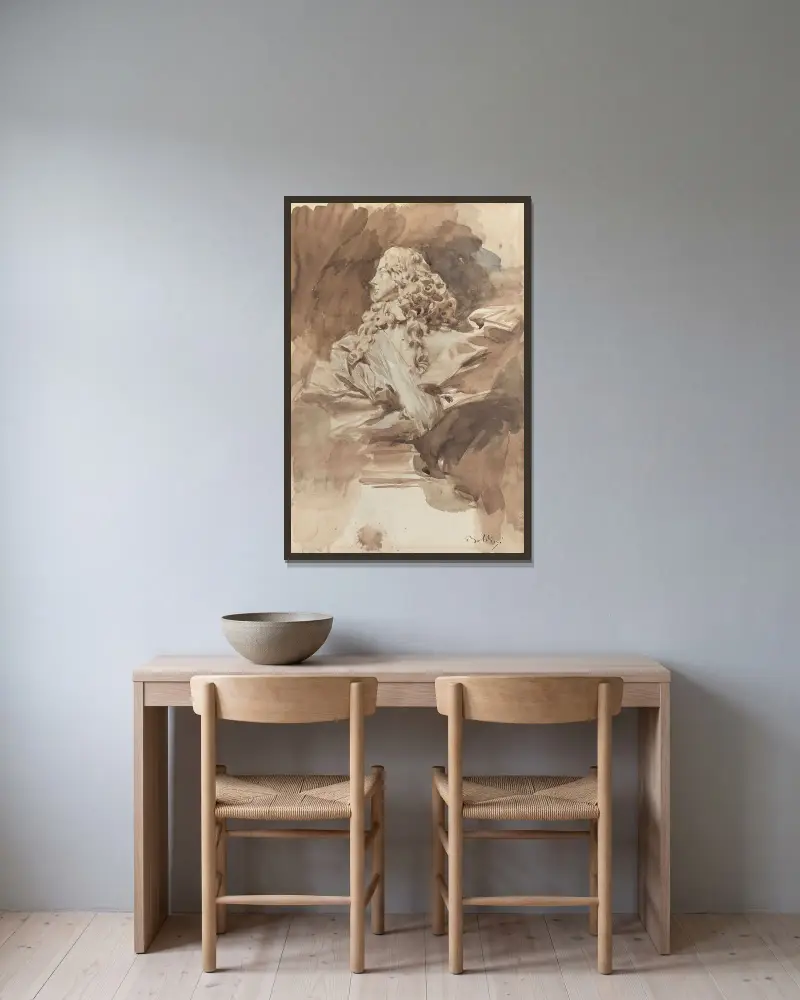 Studie av Francesco I d'Estes byst, efter Bernini av Giovanni Boldini inramad på en vägg