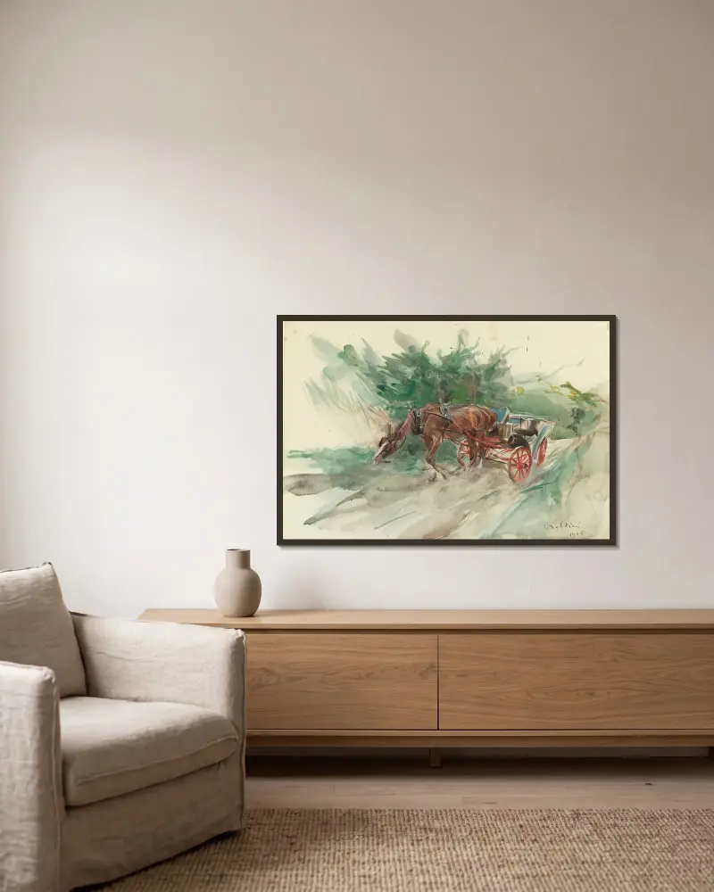 Häst och vagn av Giovanni Boldini inramad på en vägg