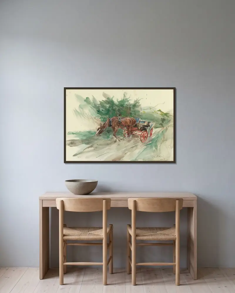 Häst och vagn av Giovanni Boldini inramad på en vägg