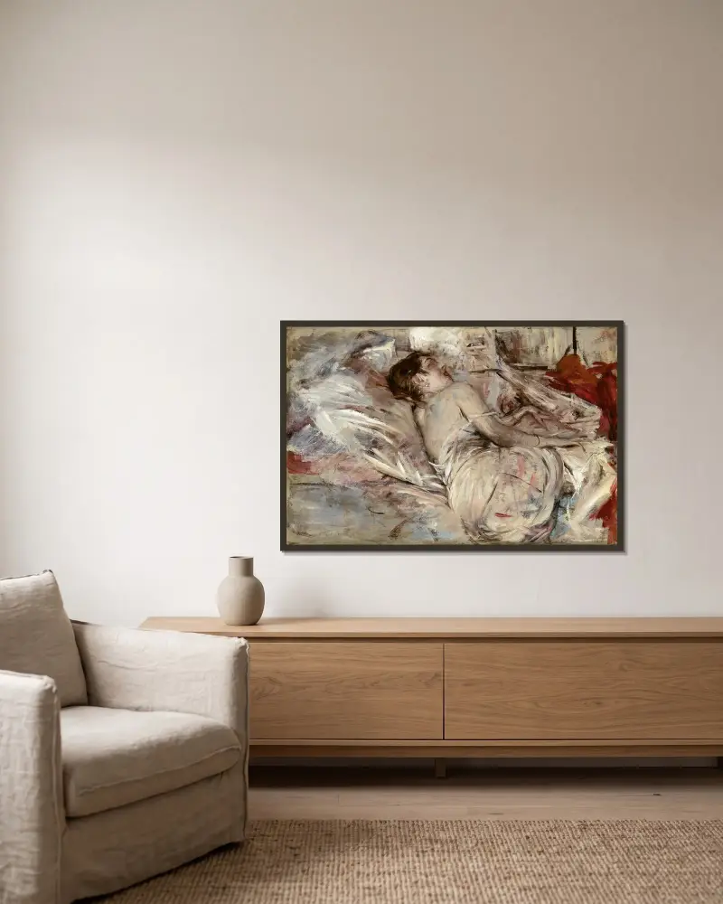 I konstnärens ateljé av Giovanni Boldini inramad på en vägg