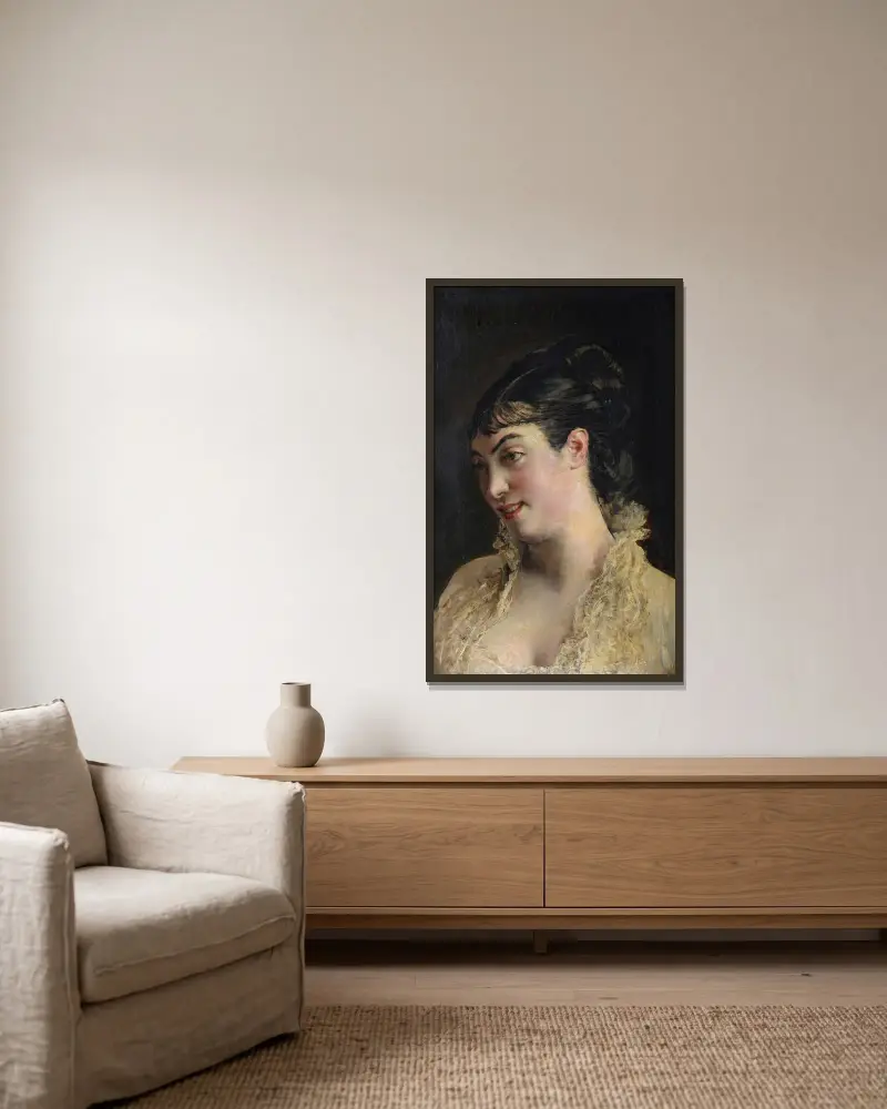 Den vackra kvinnan av Giovanni Boldini inramad på en vägg