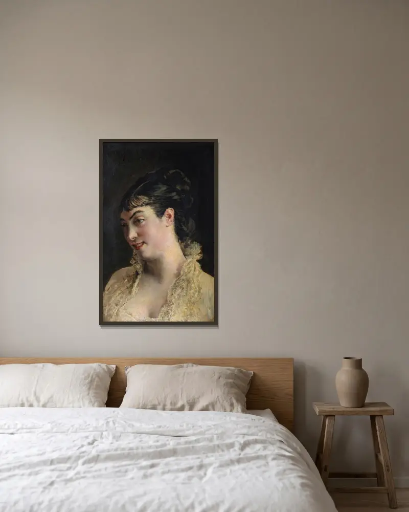 Den vackra kvinnan av Giovanni Boldini inramad på en vägg