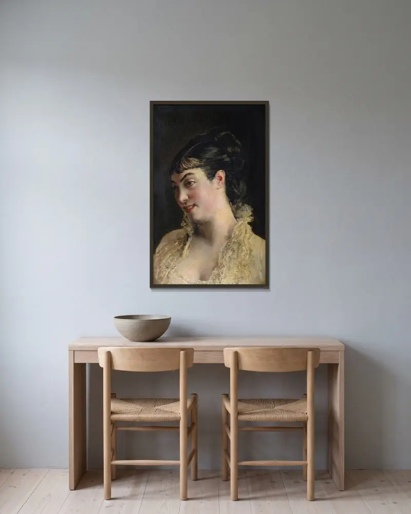 Den vackra kvinnan av Giovanni Boldini inramad på en vägg