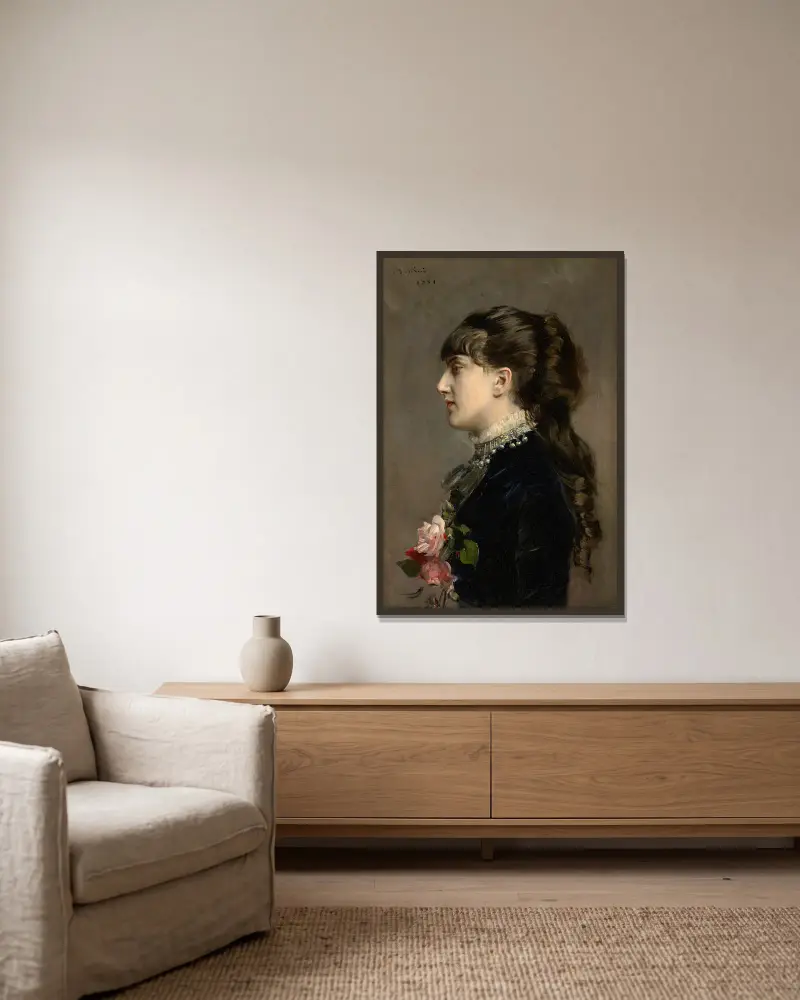 Madame Céline Leclanché av Giovanni Boldini inramad på en vägg