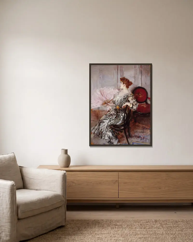 Portrait de Madame Torri, danseuse à l’Opéra av Giovanni Boldini inramad på en vägg