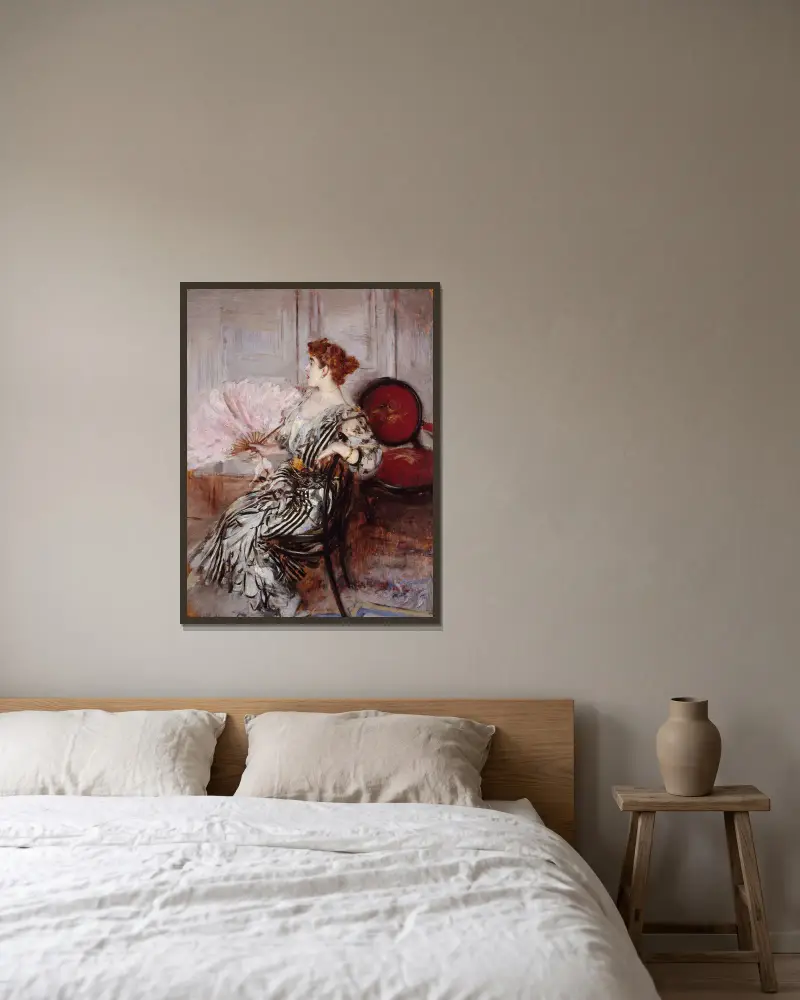 Portrait de Madame Torri, danseuse à l’Opéra av Giovanni Boldini inramad på en vägg