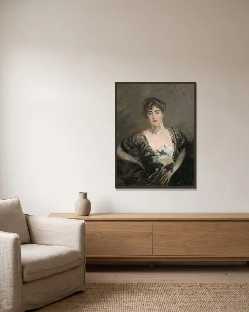 Portrait der Josefina Alvear de Errazuriz av Giovanni Boldini inramad på en vägg