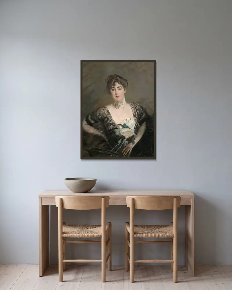 Portrait der Josefina Alvear de Errazuriz av Giovanni Boldini inramad på en vägg